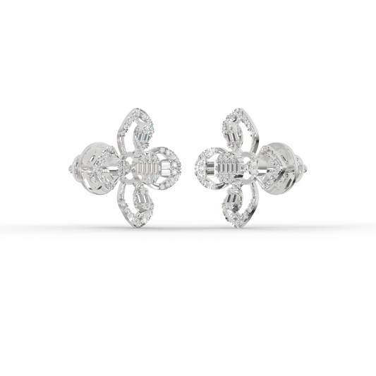 Guru Jewel's Modern Diamond-Simulant Clover-Pattern Silver Earrings for Her