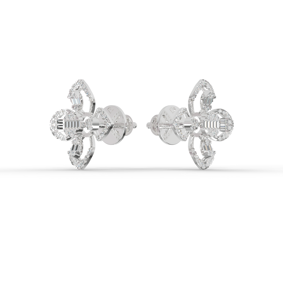 Guru Jewel's Modern Diamond-Simulant Clover-Pattern Silver Earrings for Her