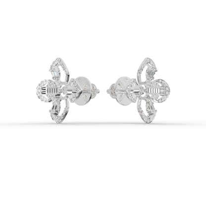 Guru Jewel's Modern Diamond-Simulant Clover-Pattern Silver Earrings for Her