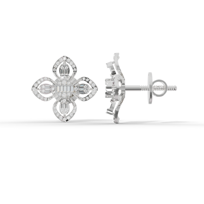 Guru Jewel's Modern Diamond-Simulant Clover-Pattern Silver Earrings for Her