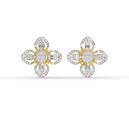 Guru Jewel's Modern Diamond-Simulant Clover-Pattern Silver Earrings for Her