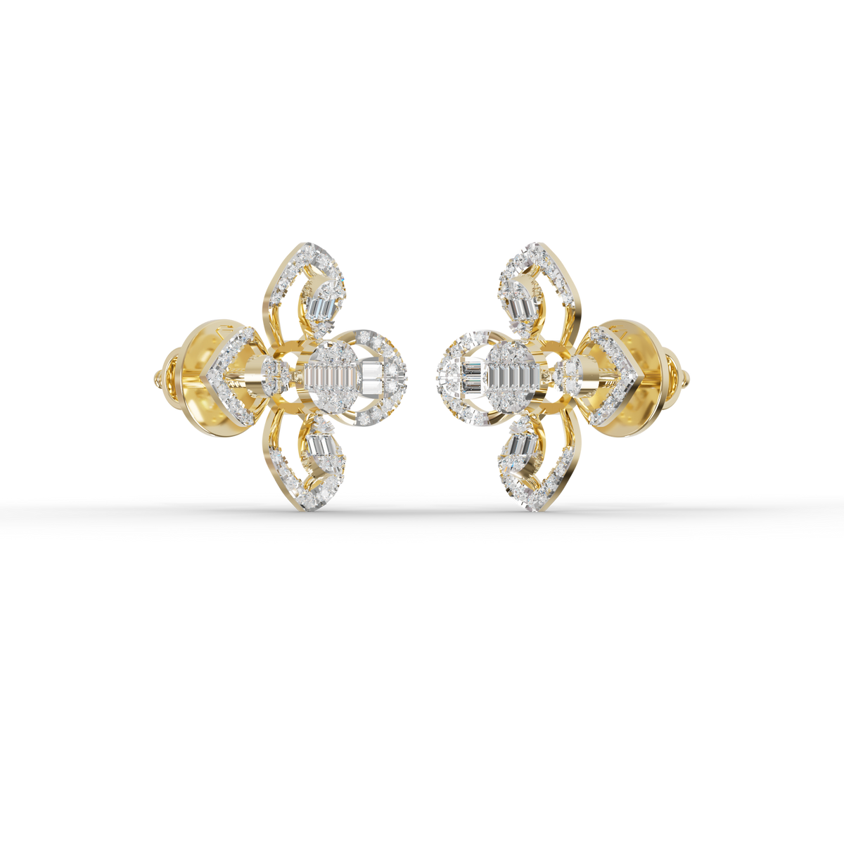Guru Jewel's Modern Diamond-Simulant Clover-Pattern Silver Earrings for Her