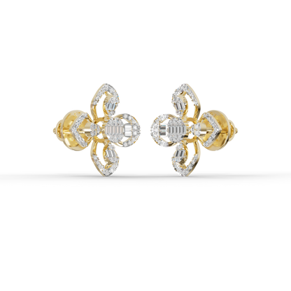 Guru Jewel's Modern Diamond-Simulant Clover-Pattern Silver Earrings for Her