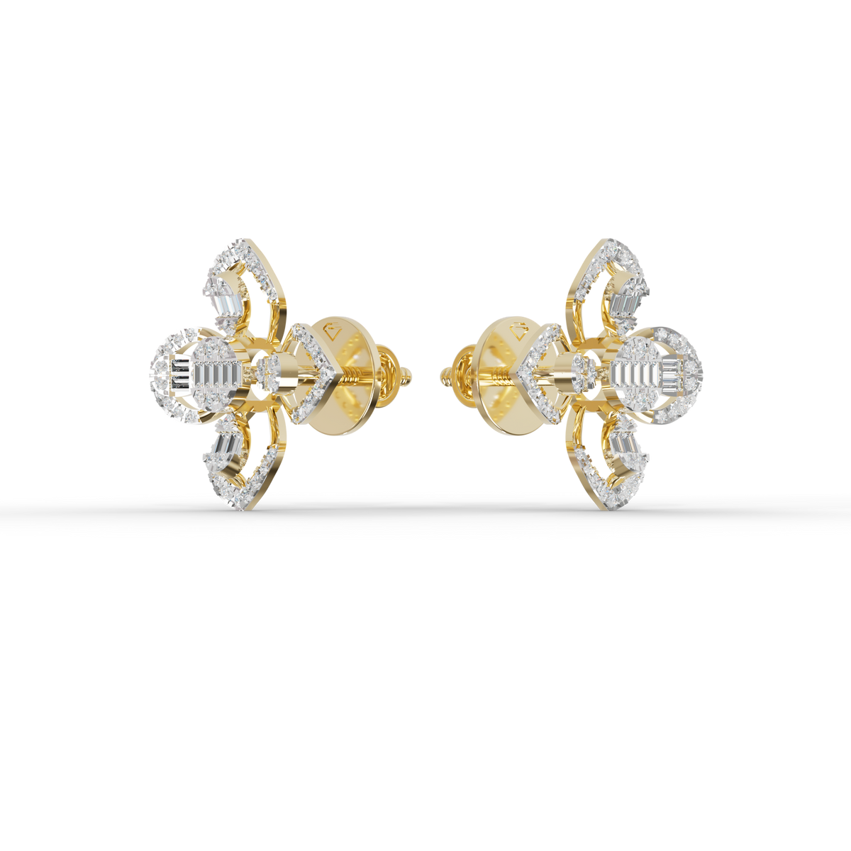 Guru Jewel's Modern Diamond-Simulant Clover-Pattern Silver Earrings for Her