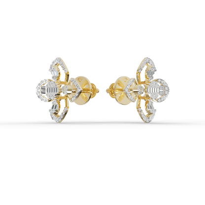 Guru Jewel's Modern Diamond-Simulant Clover-Pattern Silver Earrings for Her
