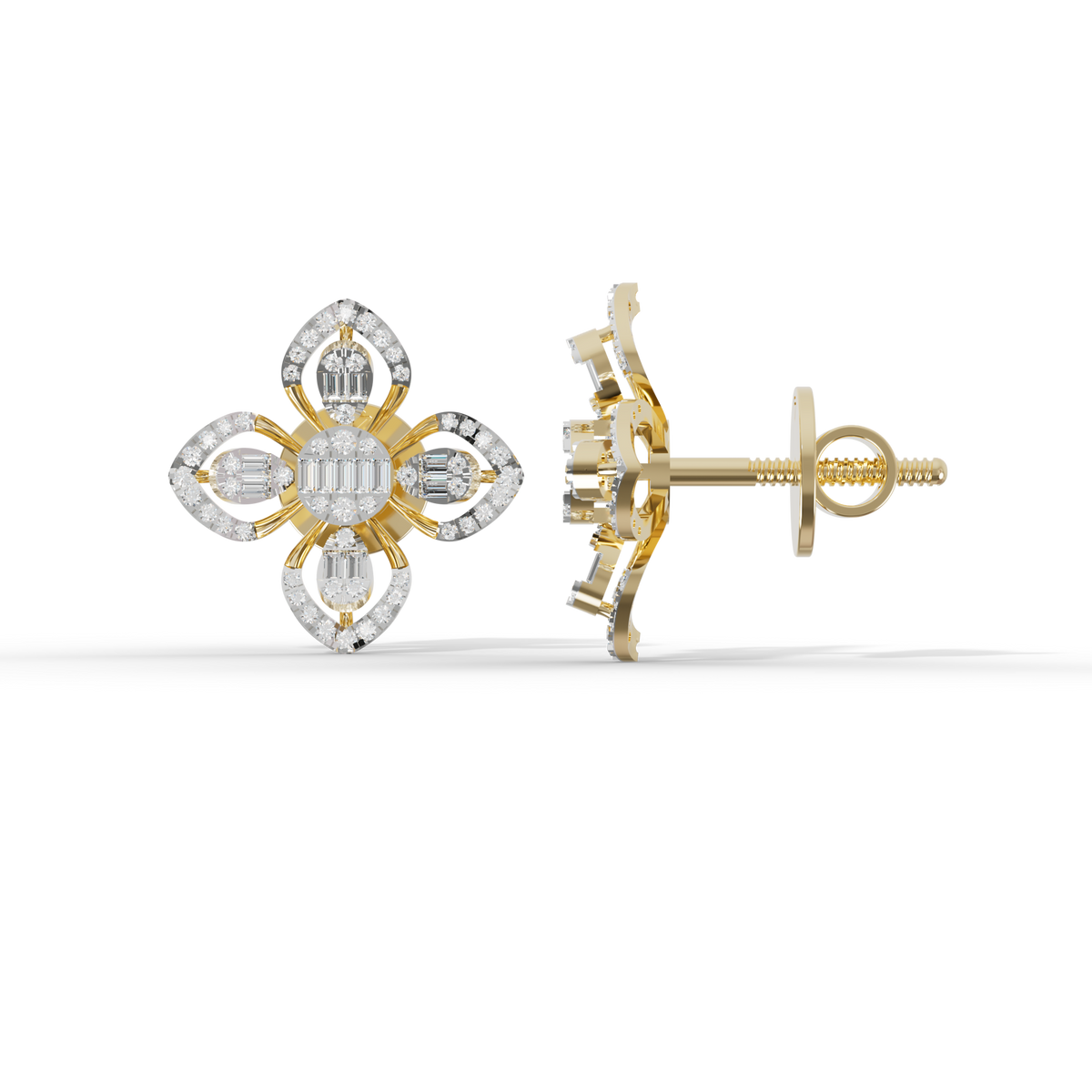 Guru Jewel's Modern Diamond-Simulant Clover-Pattern Silver Earrings for Her