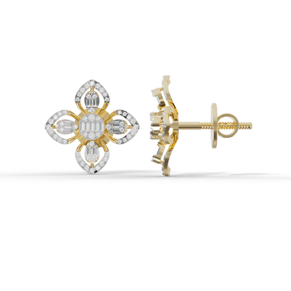 Guru Jewel's Modern Diamond-Simulant Clover-Pattern Silver Earrings for Her