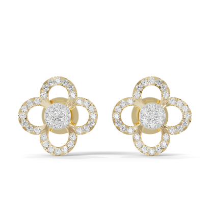 Guru Jewel's Elegant Four Leaf Diamond Cluster Stud Earrings for Her