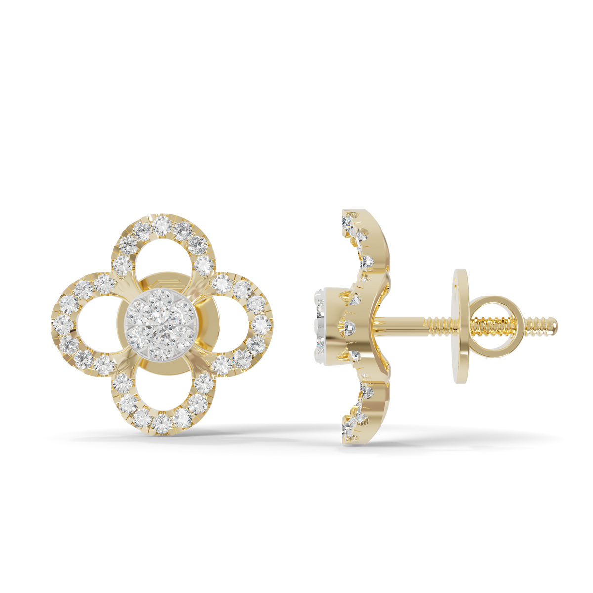 Guru Jewel's Elegant Four Leaf Diamond Cluster Stud Earrings for Her