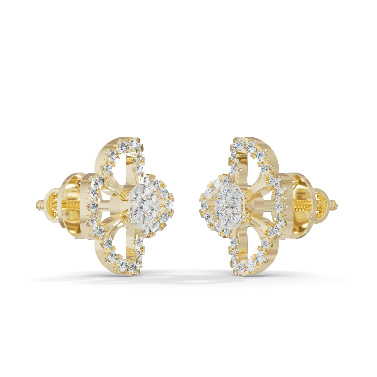 Guru Jewel's Elegant Four Leaf Diamond Cluster Stud Earrings for Her