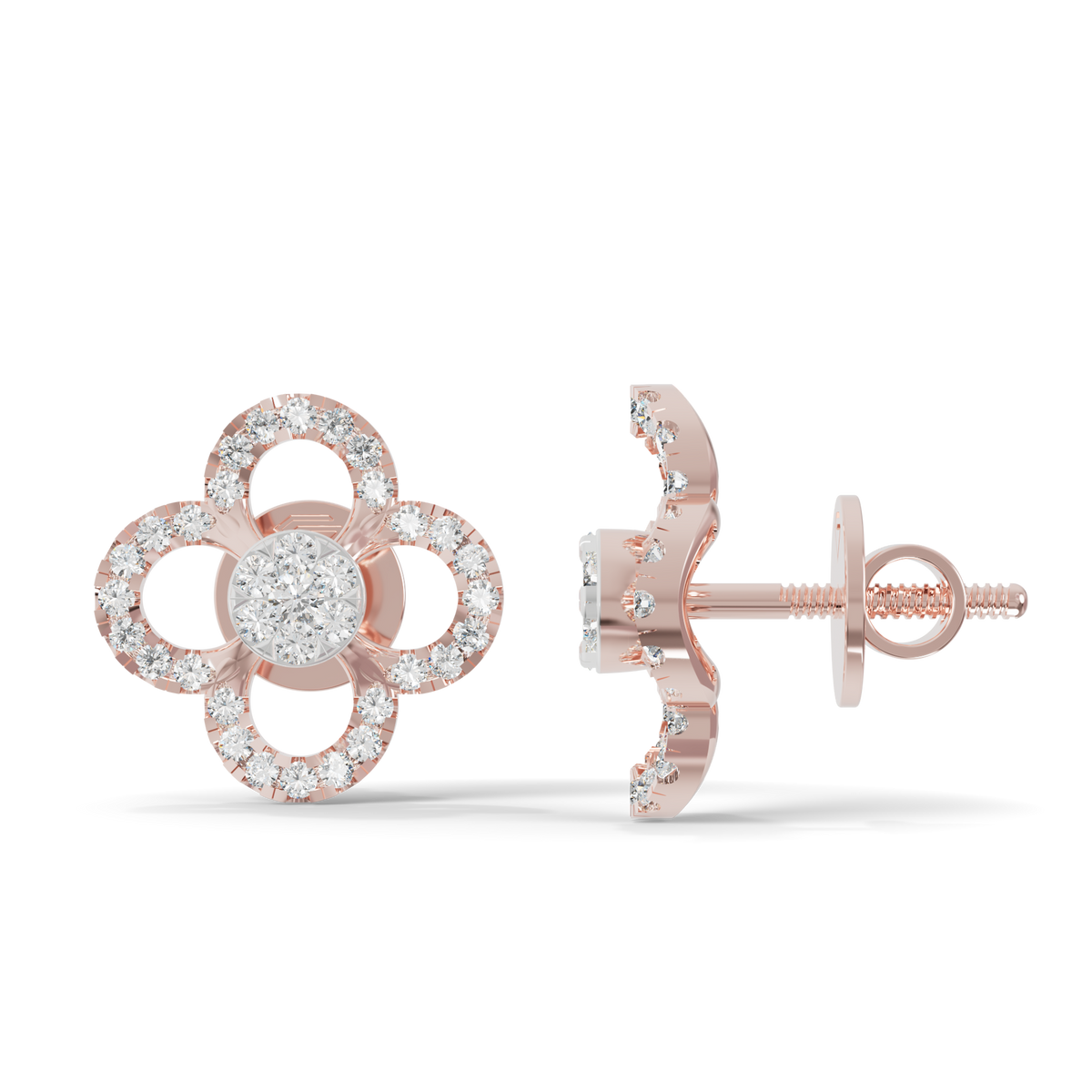 Guru Jewel's Elegant Four Leaf Diamond Cluster Stud Earrings for Her