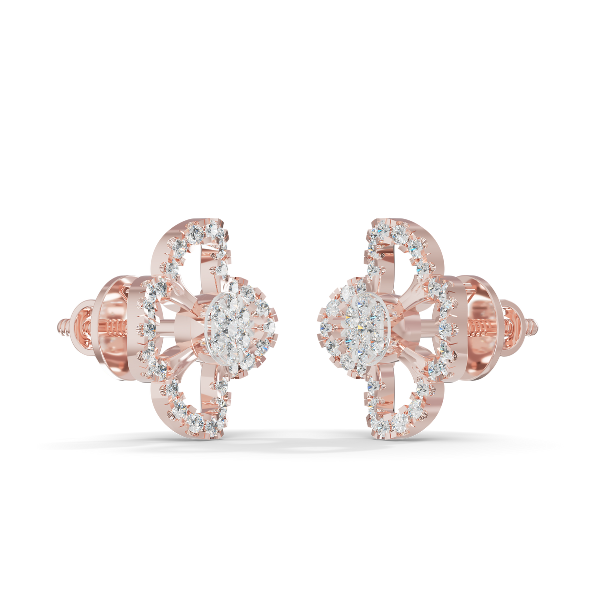 Guru Jewel's Elegant Four Leaf Diamond Cluster Stud Earrings for Her