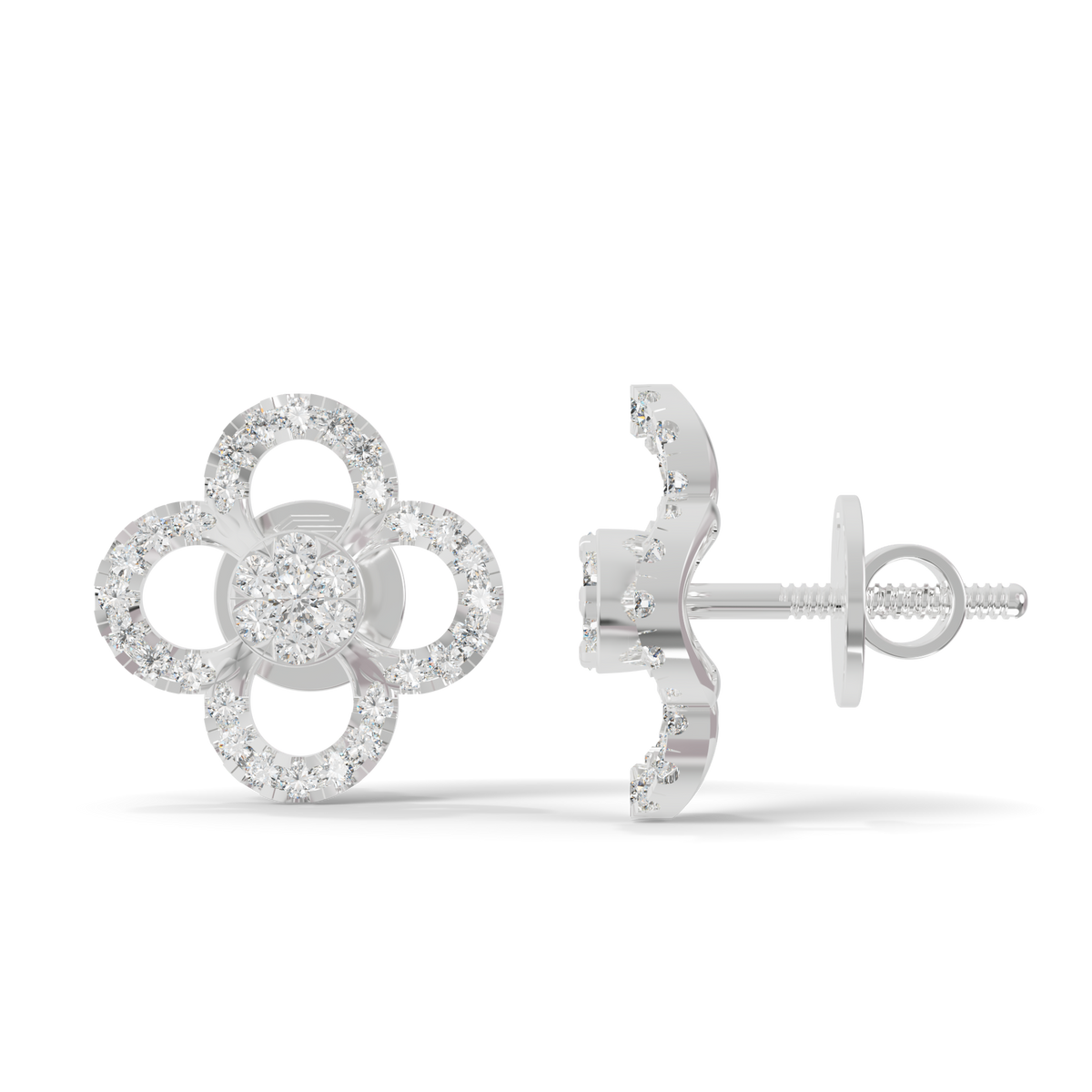 Guru Jewel's Elegant Four Leaf Diamond Cluster Stud Earrings for Her