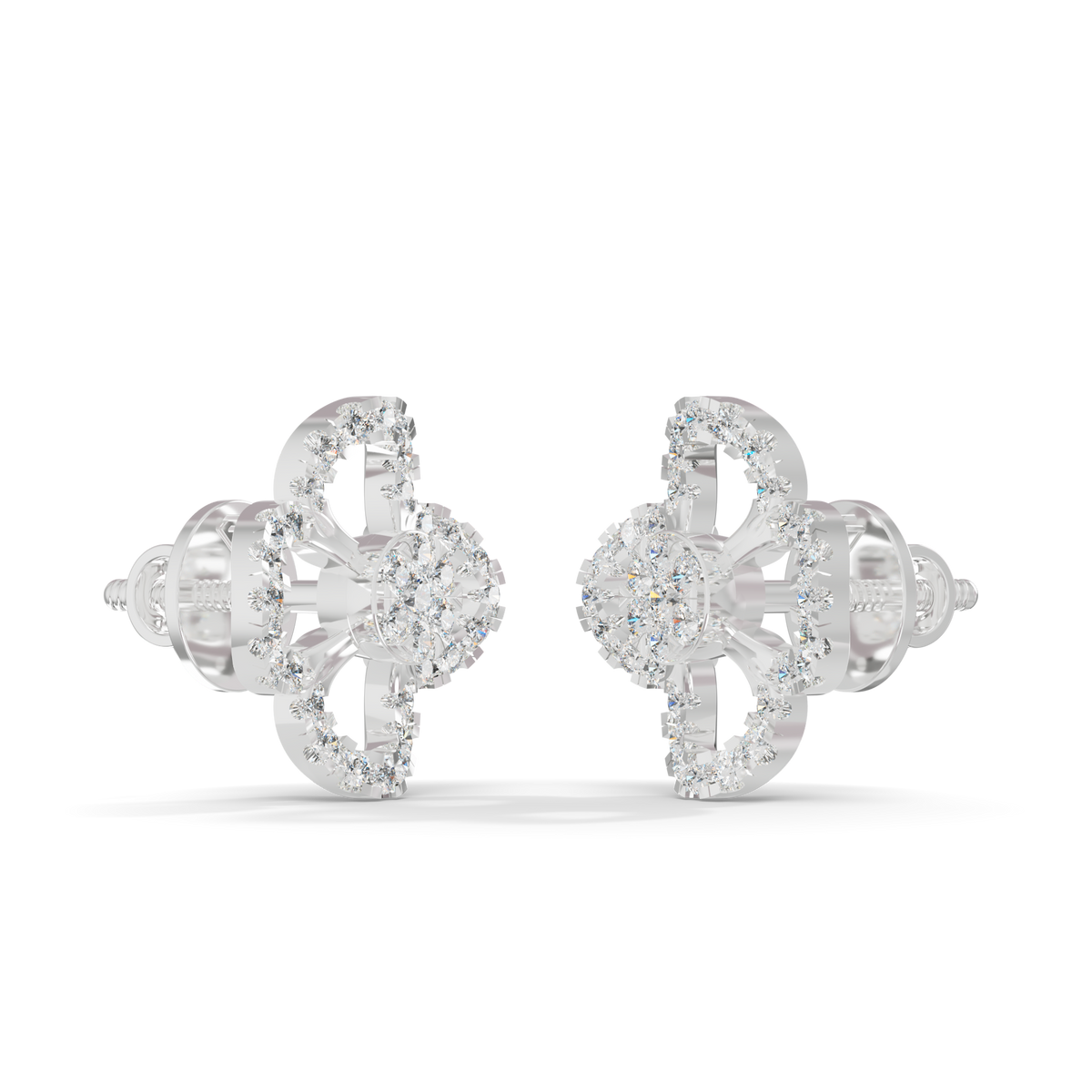 Guru Jewel's Elegant Four Leaf Diamond Cluster Stud Earrings for Her