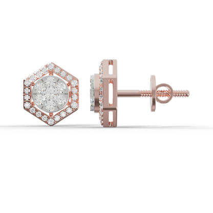 Guru Jewel's Luminous Geometric Hexagon Halo with Central Cluster Designer Earrings for Her