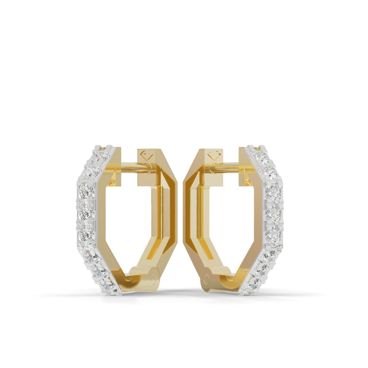 Guru Jewel's Geometric Hexagon Pave Huggie Hoop Earrings for Her