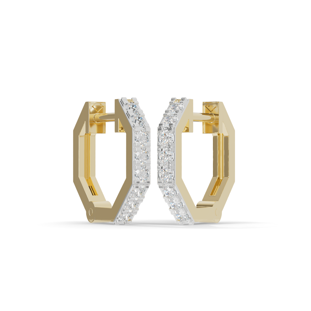 Guru Jewel's Geometric Hexagon Pave Huggie Hoop Earrings for Her