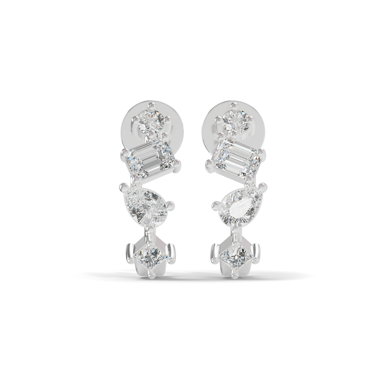 Guru Jewel's Multi Shape Diamond Studded Fascinating Silver Earrings For Her