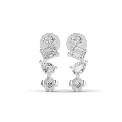 Guru Jewel's Multi Shape Diamond Studded Fascinating Silver Earrings For Her