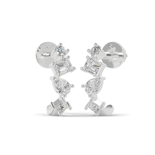 Guru Jewel's Multi Shape Diamond Studded Fascinating Silver Earrings For Her