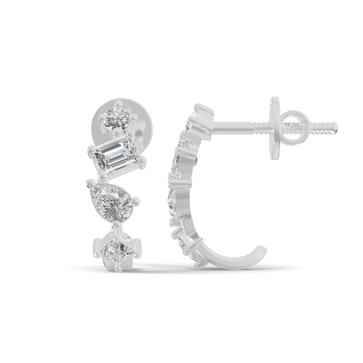 Guru Jewel's Multi Shape Diamond Studded Fascinating Silver Earrings For Her