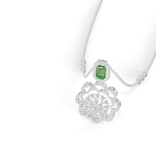 Guru Jewel's Openwork Floral Medallion with Emerald-Cut Emerald Green Statement Pendant for Her