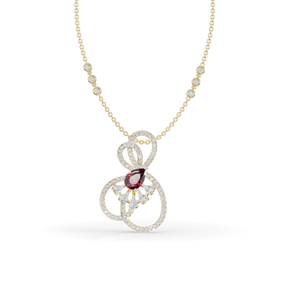 Guru Jewel's Pear-Cut Red Stone with Interlocking Loop Pendant for Her