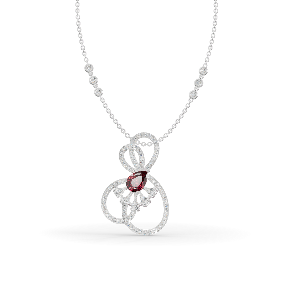 Guru Jewel's Pear-Cut Red Stone with Interlocking Loop Pendant for Her