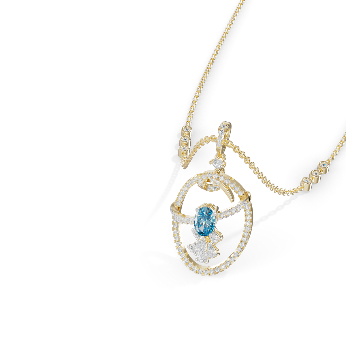 Guru Jewel's Blue Oval Stone Diamond Frame Pendant for Her