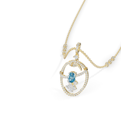 Guru Jewel's Blue Oval Stone Diamond Frame Pendant for Her