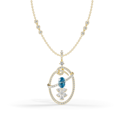 Guru Jewel's Blue Oval Stone Diamond Frame Pendant for Her
