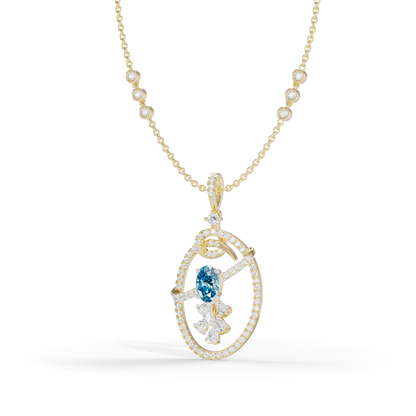 Guru Jewel's Blue Oval Stone Diamond Frame Pendant for Her