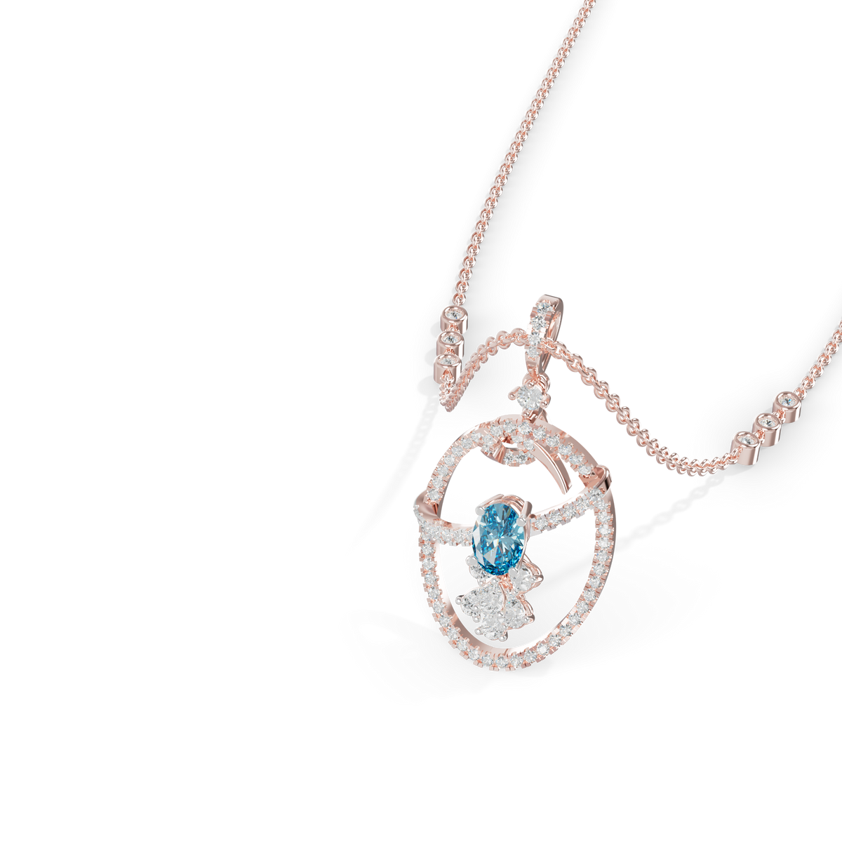 Guru Jewel's Blue Oval Stone Diamond Frame Pendant for Her