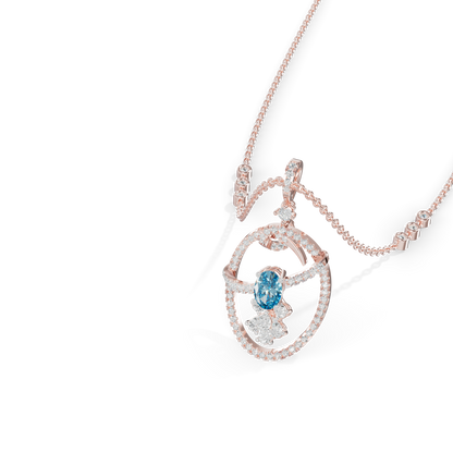 Guru Jewel's Blue Oval Stone Diamond Frame Pendant for Her