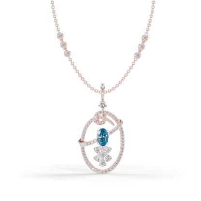Guru Jewel's Blue Oval Stone Diamond Frame Pendant for Her