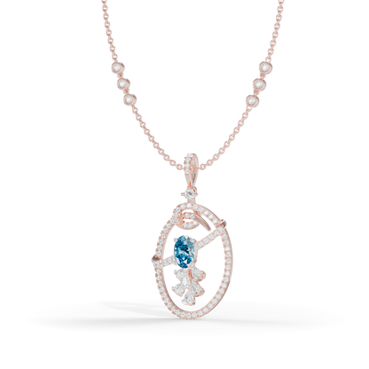 Guru Jewel's Blue Oval Stone Diamond Frame Pendant for Her