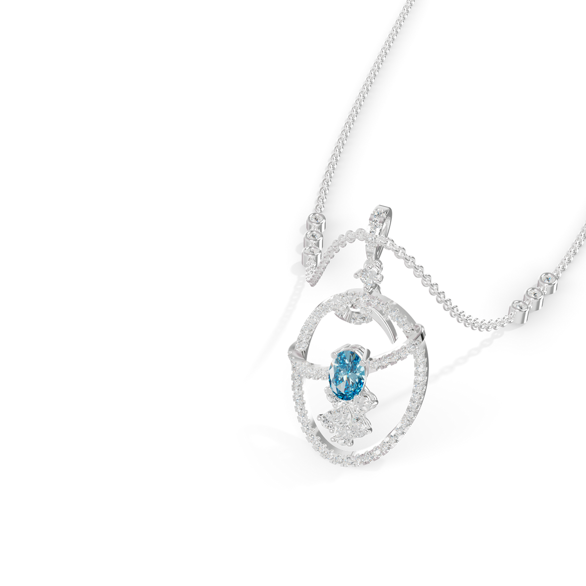 Guru Jewel's Blue Oval Stone Diamond Frame Pendant for Her