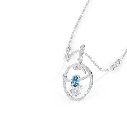 Guru Jewel's Blue Oval Stone Diamond Frame Pendant for Her