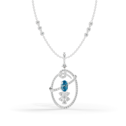 Guru Jewel's Blue Oval Stone Diamond Frame Pendant for Her