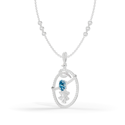 Guru Jewel's Blue Oval Stone Diamond Frame Pendant for Her