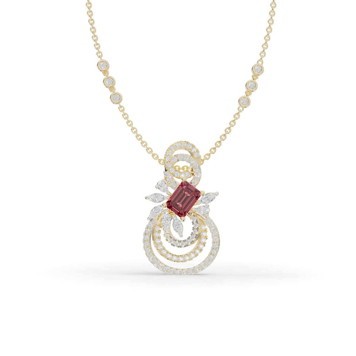 Guru Jewel's Pinkish-Red Center Stone  with Swirling Loop Pendant for Her