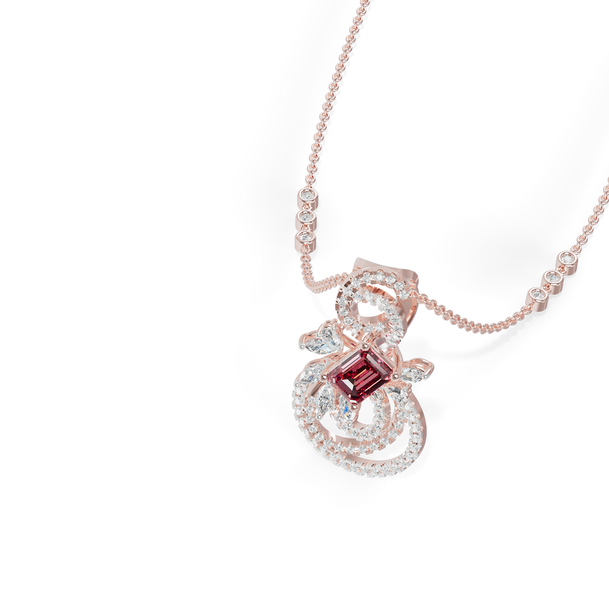 Guru Jewel's Pinkish-Red Center Stone  with Swirling Loop Pendant for Her