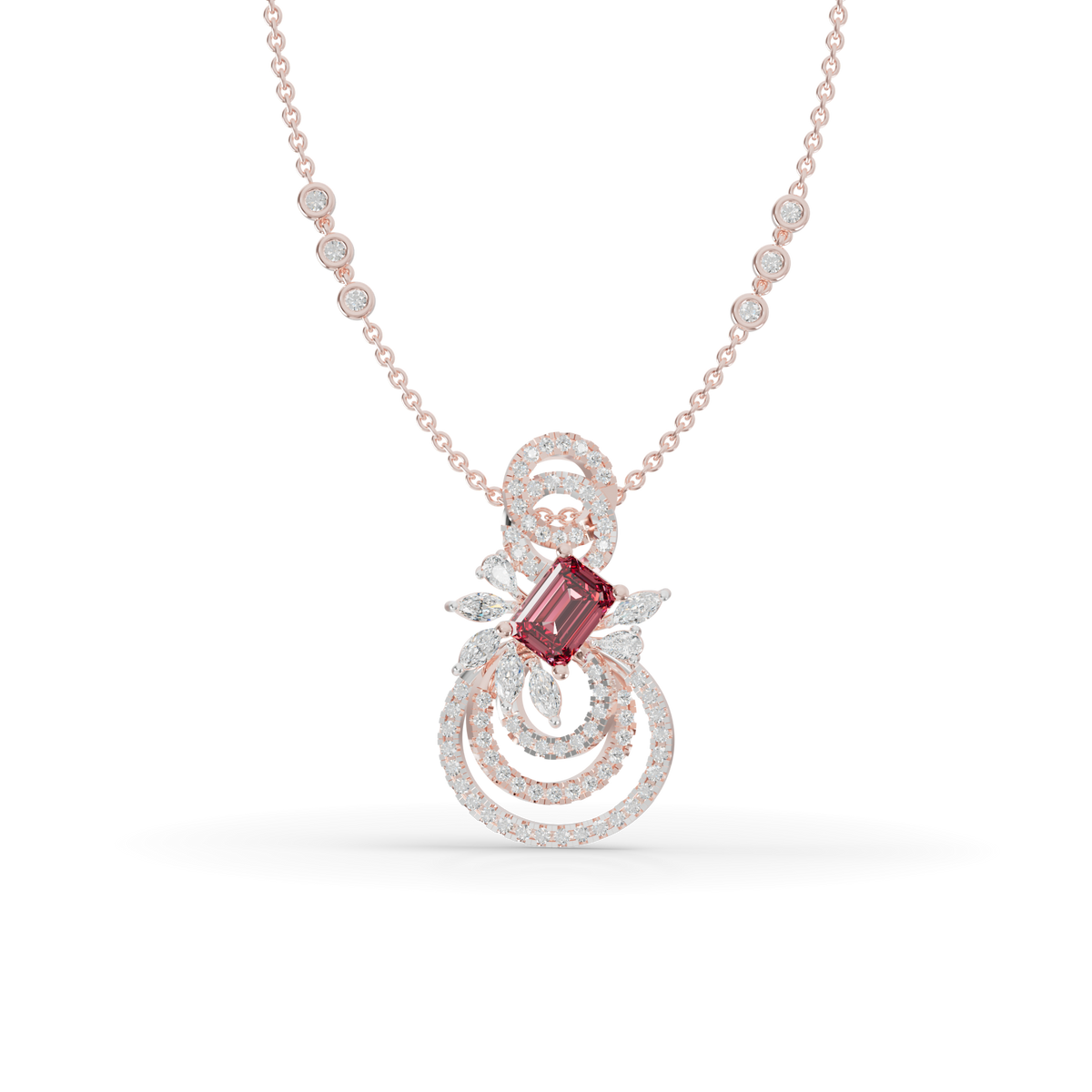 Guru Jewel's Pinkish-Red Center Stone  with Swirling Loop Pendant for Her