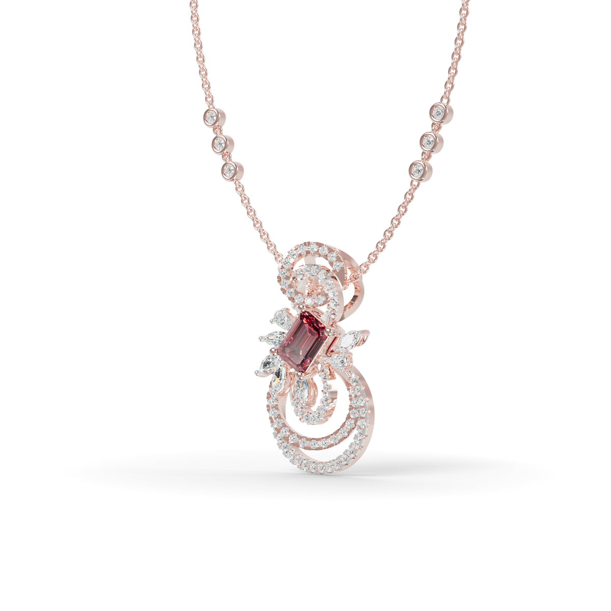 Guru Jewel's Pinkish-Red Center Stone  with Swirling Loop Pendant for Her