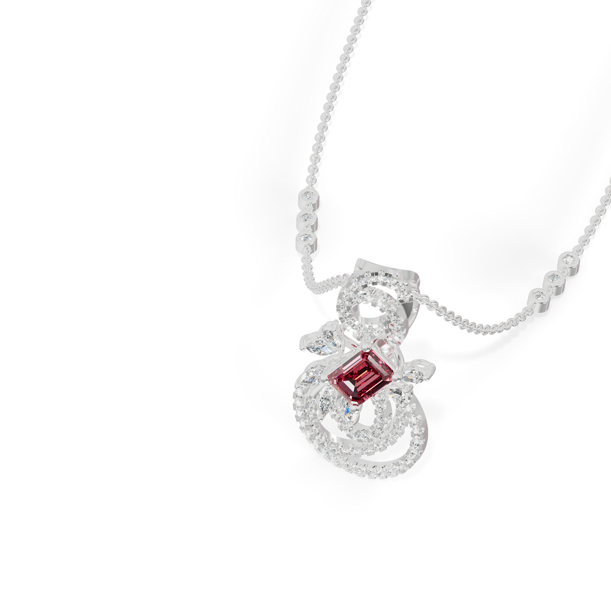 Guru Jewel's Pinkish-Red Center Stone  with Swirling Loop Pendant for Her