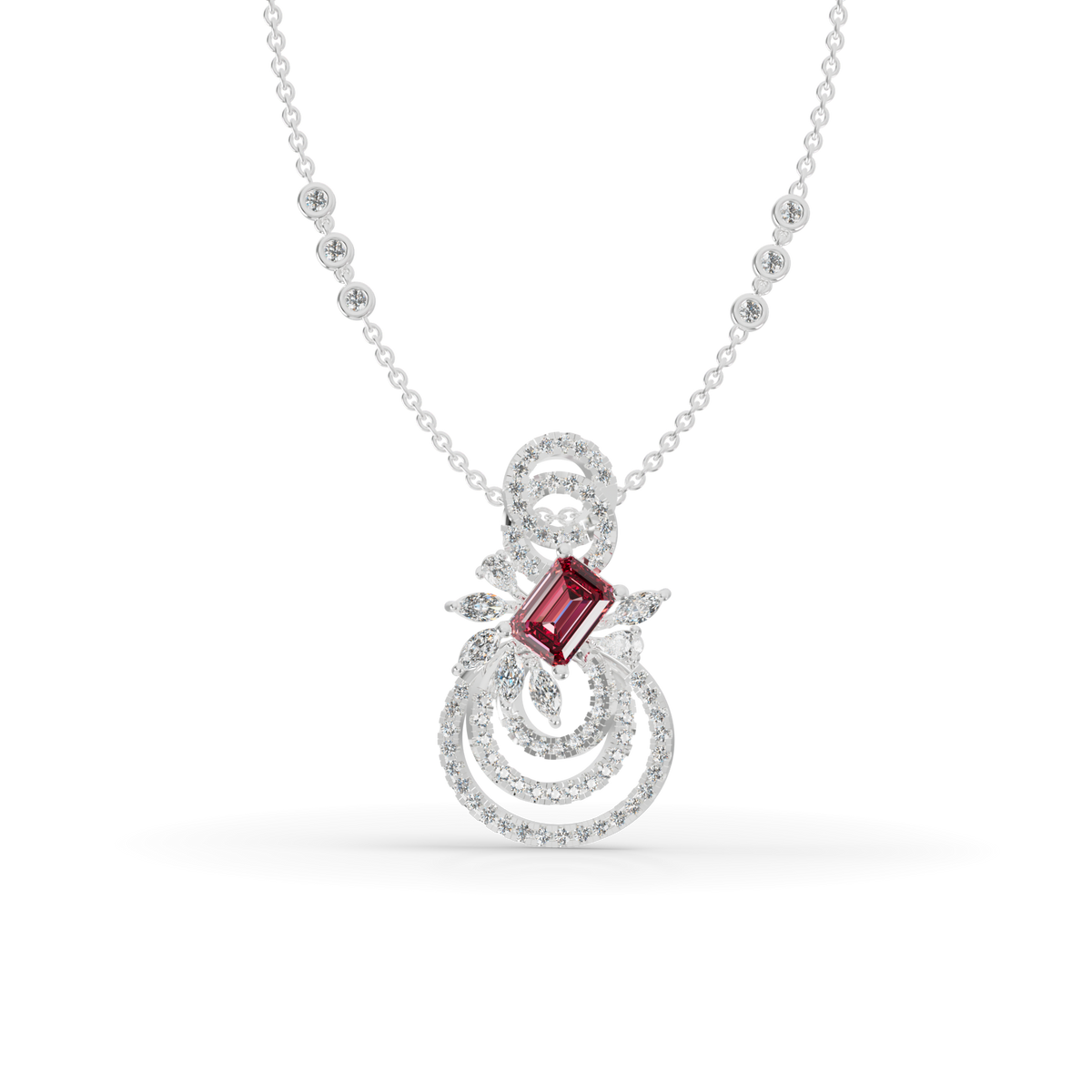 Guru Jewel's Pinkish-Red Center Stone  with Swirling Loop Pendant for Her