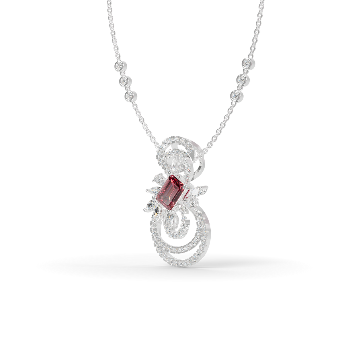 Guru Jewel's Pinkish-Red Center Stone  with Swirling Loop Pendant for Her