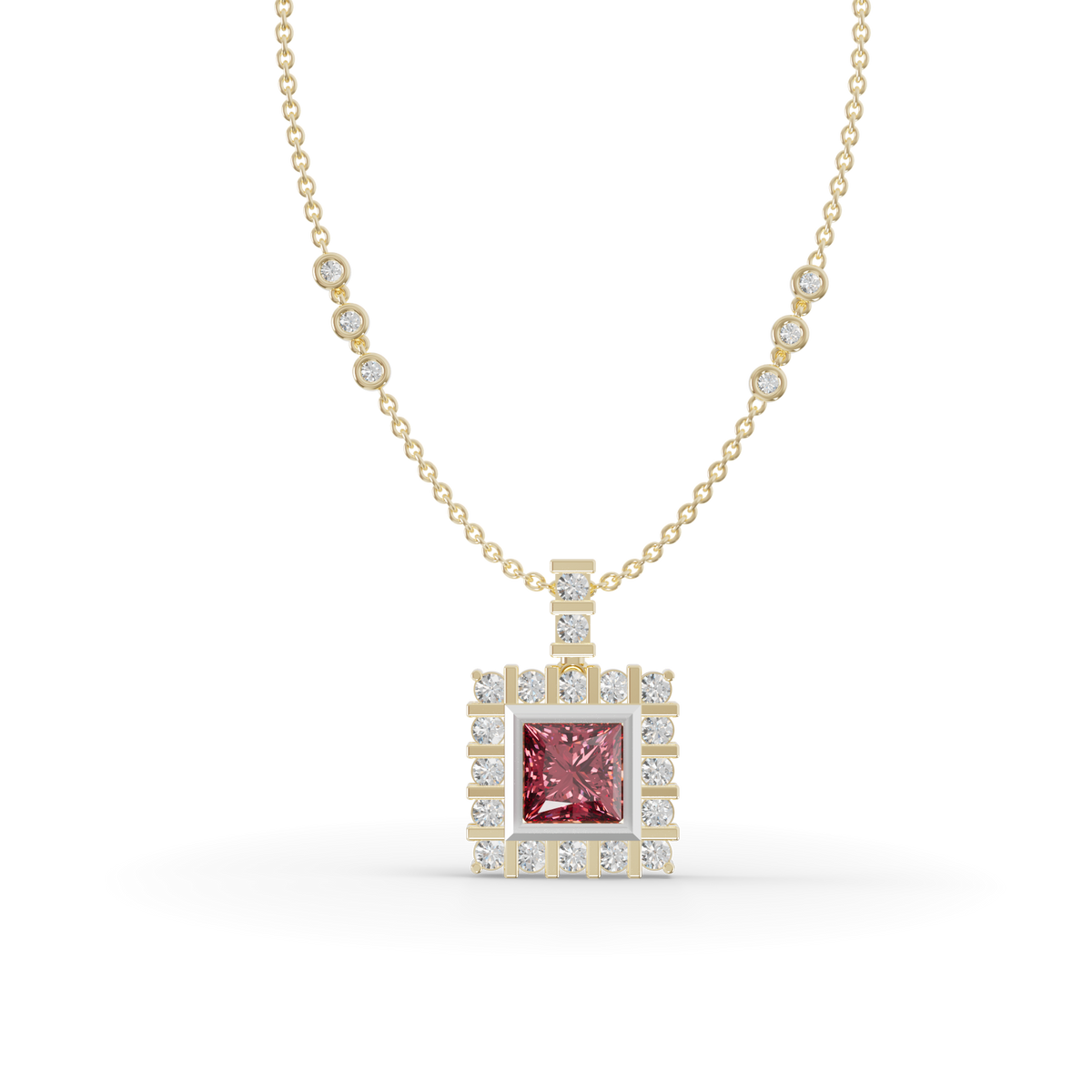 Guru Jewel's Clean-Line Square Pendant Highlighted by a Deep Pinkish-Red Gem for Her