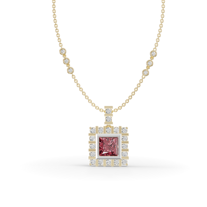 Guru Jewel's Clean-Line Square Pendant Highlighted by a Deep Pinkish-Red Gem for Her