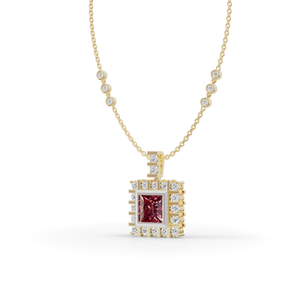 Guru Jewel's Clean-Line Square Pendant Highlighted by a Deep Pinkish-Red Gem for Her